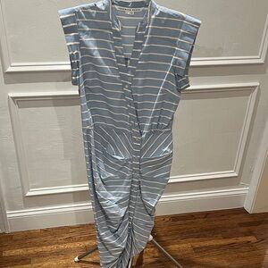 Veronica Beard Light Blue and White Striped Midi Dress